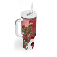 New Zealand Parrot Kaka Tumbler With Handle Maori Koru With Pohutukawa Flowers - Polynesian Pride