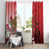 New Zealand Parrot Kaka Window Curtain Maori Koru With Pohutukawa Flowers - Polynesian Pride