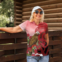 New Zealand Parrot Kaka Women Polo Shirt Maori Koru With Pohutukawa Flowers - Polynesian Pride