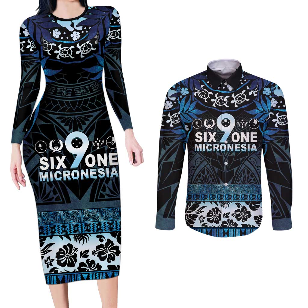 Micronesia FSM 691 Couples Matching Long Sleeve Bodycon Dress and Long Sleeve Button Shirt Respect Culture