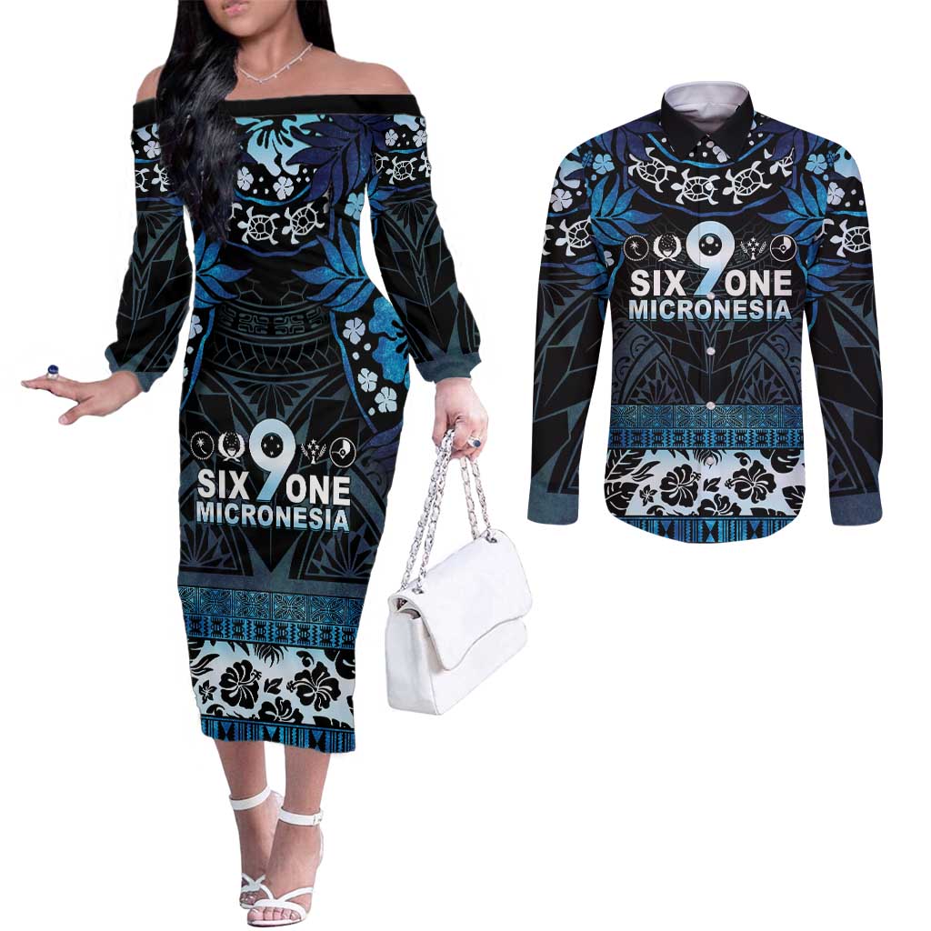 Micronesia FSM 691 Couples Matching Off The Shoulder Long Sleeve Dress and Long Sleeve Button Shirt Respect Culture