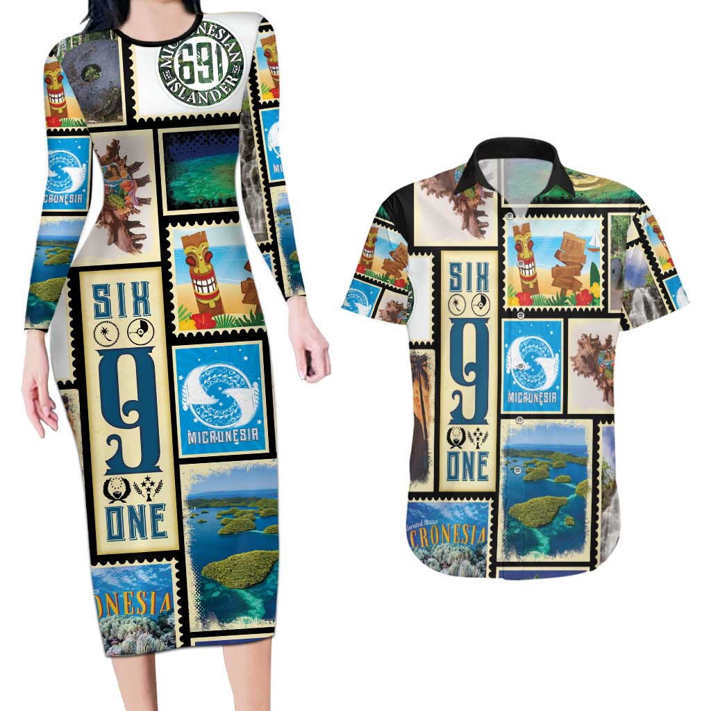FSM Micronesia Culture Couples Matching Long Sleeve Bodycon Dress and Hawaiian Shirt
