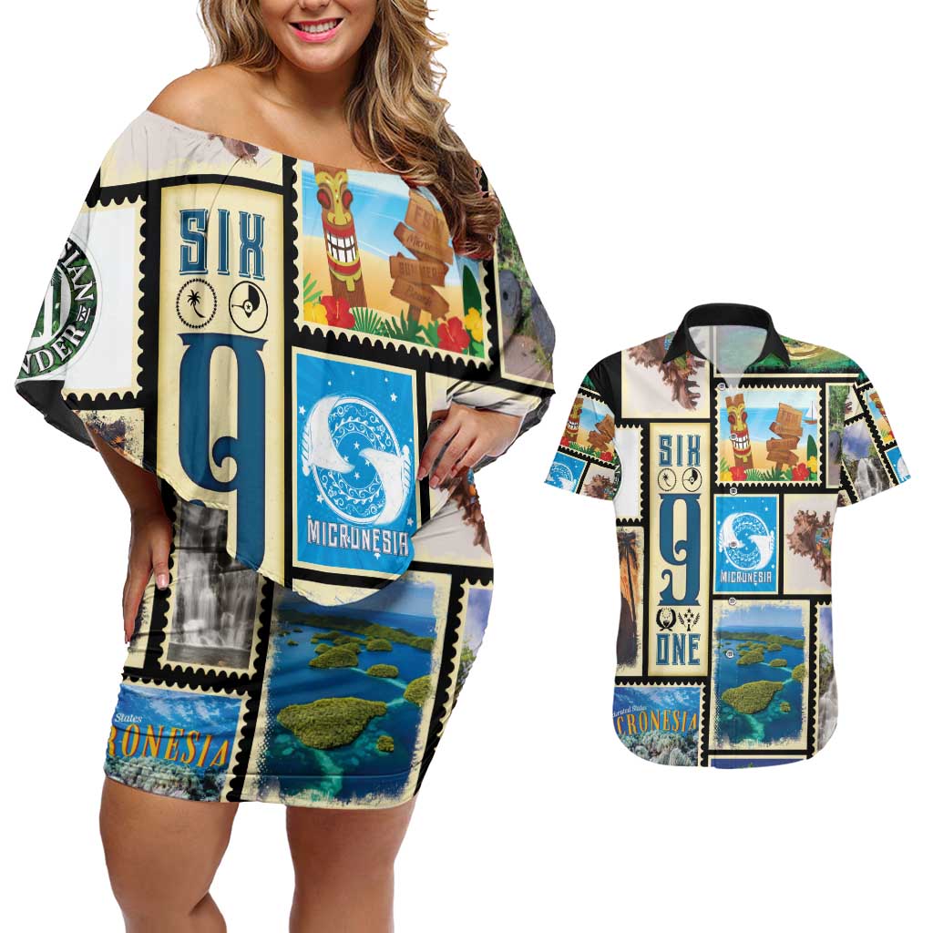FSM Micronesia Culture Couples Matching Off Shoulder Short Dress and Hawaiian Shirt