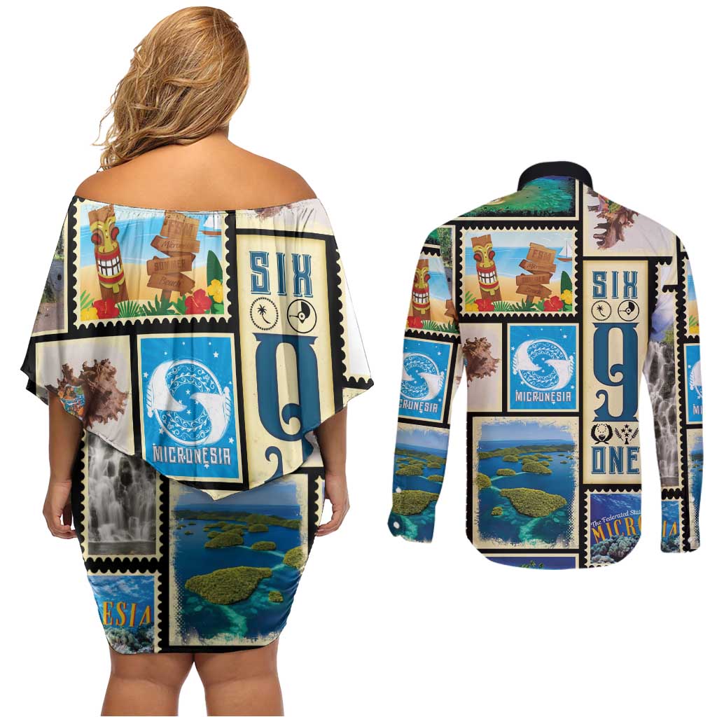 FSM Micronesia Culture Couples Matching Off Shoulder Short Dress and Long Sleeve Button Shirt LT05 - Polynesian Pride