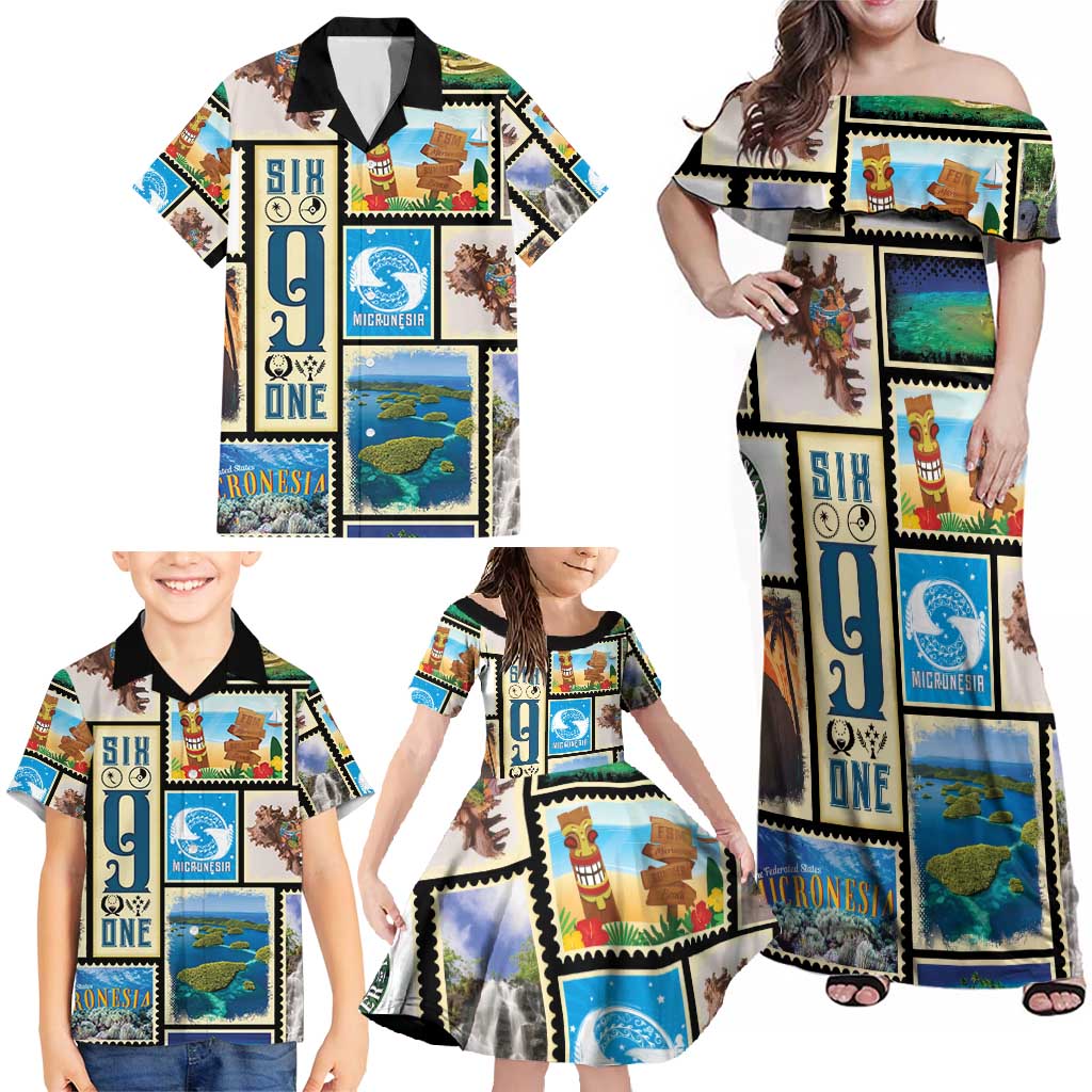 FSM Micronesia Culture Family Matching Off Shoulder Maxi Dress and Hawaiian Shirt