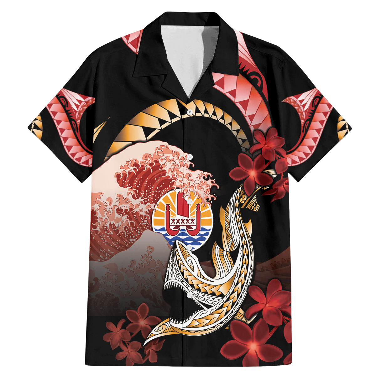 Personalised French Polynesia Victory Day Family Matching Mermaid Dress and Hawaiian Shirt Polynesian Pattern Plumeria