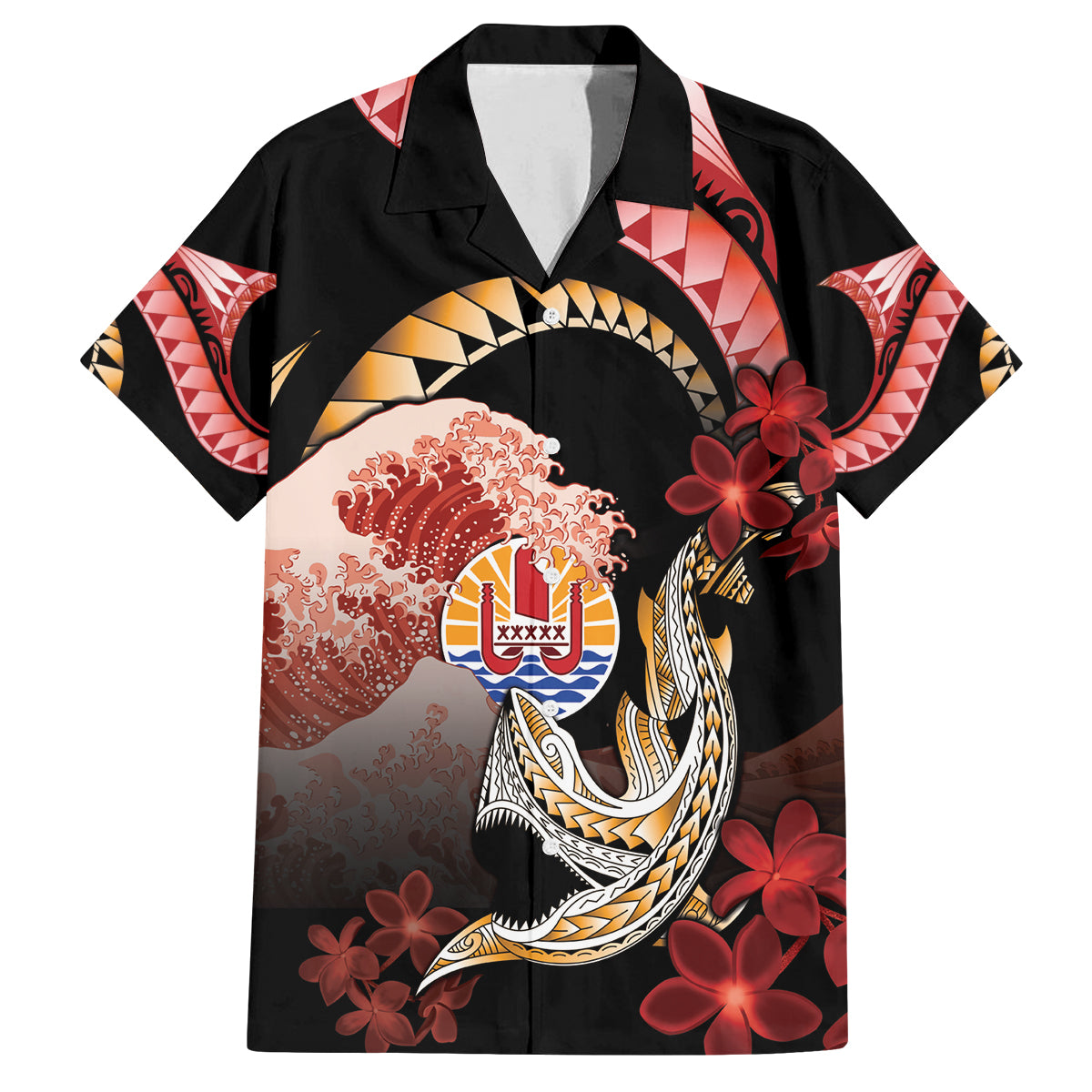 Personalised French Polynesia Victory Day Family Matching Off Shoulder Short Dress and Hawaiian Shirt Polynesian Pattern Plumeria