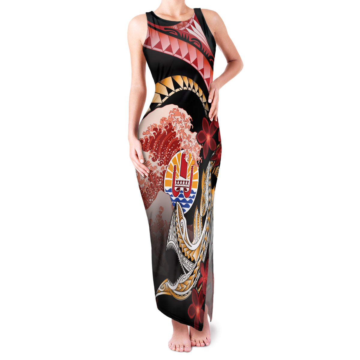 Personalised French Polynesia Victory Day Family Matching Tank Maxi Dress and Hawaiian Shirt Polynesian Pattern Plumeria