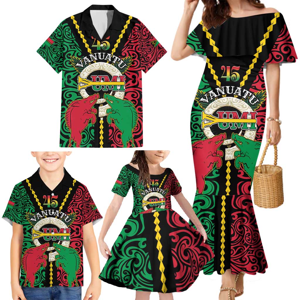Vanuatu 45th Independence Day Family Matching Mermaid Dress and Hawaiian Shirt Long God Yumi Stanap Wild Boar LT05