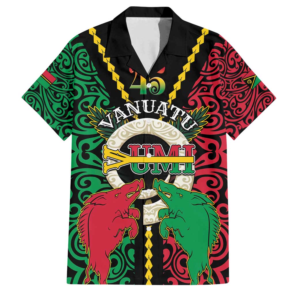 Vanuatu 45th Independence Day Family Matching Off Shoulder Short Dress and Hawaiian Shirt Long God Yumi Stanap Wild Boar LT05