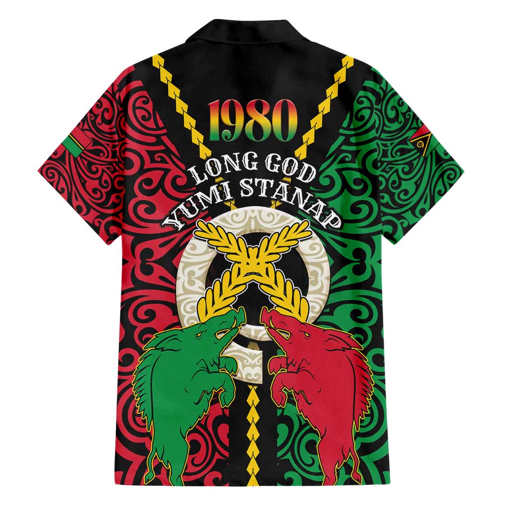 Vanuatu 45th Independence Day Family Matching Off Shoulder Short Dress and Hawaiian Shirt Long God Yumi Stanap Wild Boar LT05