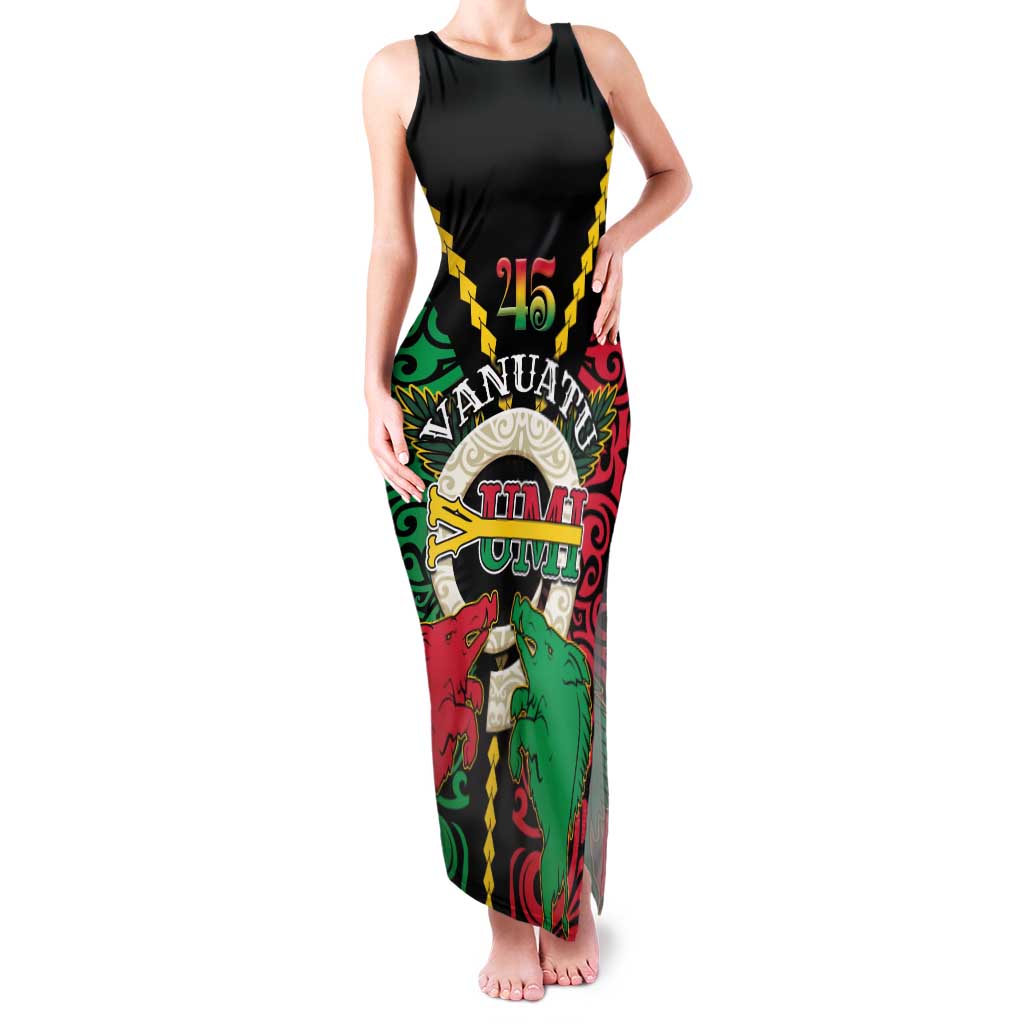 Vanuatu 45th Independence Day Family Matching Tank Maxi Dress and Hawaiian Shirt Long God Yumi Stanap Wild Boar LT05