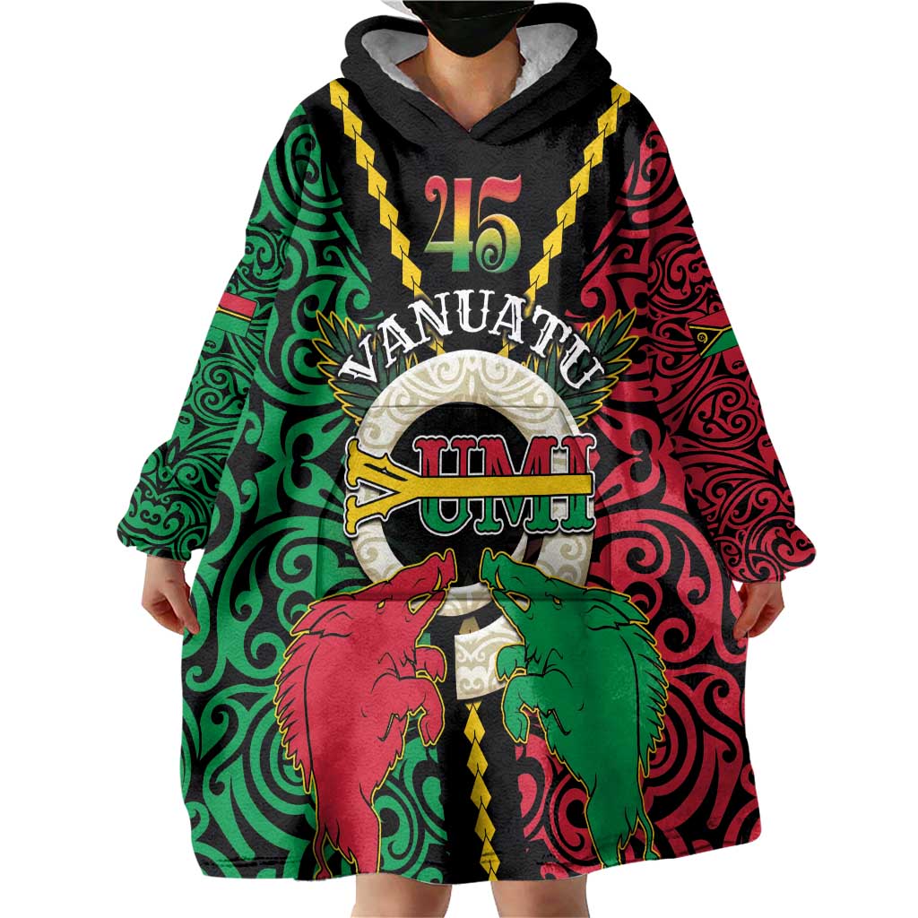 Vanuatu 45th Independence Day Wearable Blanket Hoodie Long God Yumi Stanap Wild Boar LT05