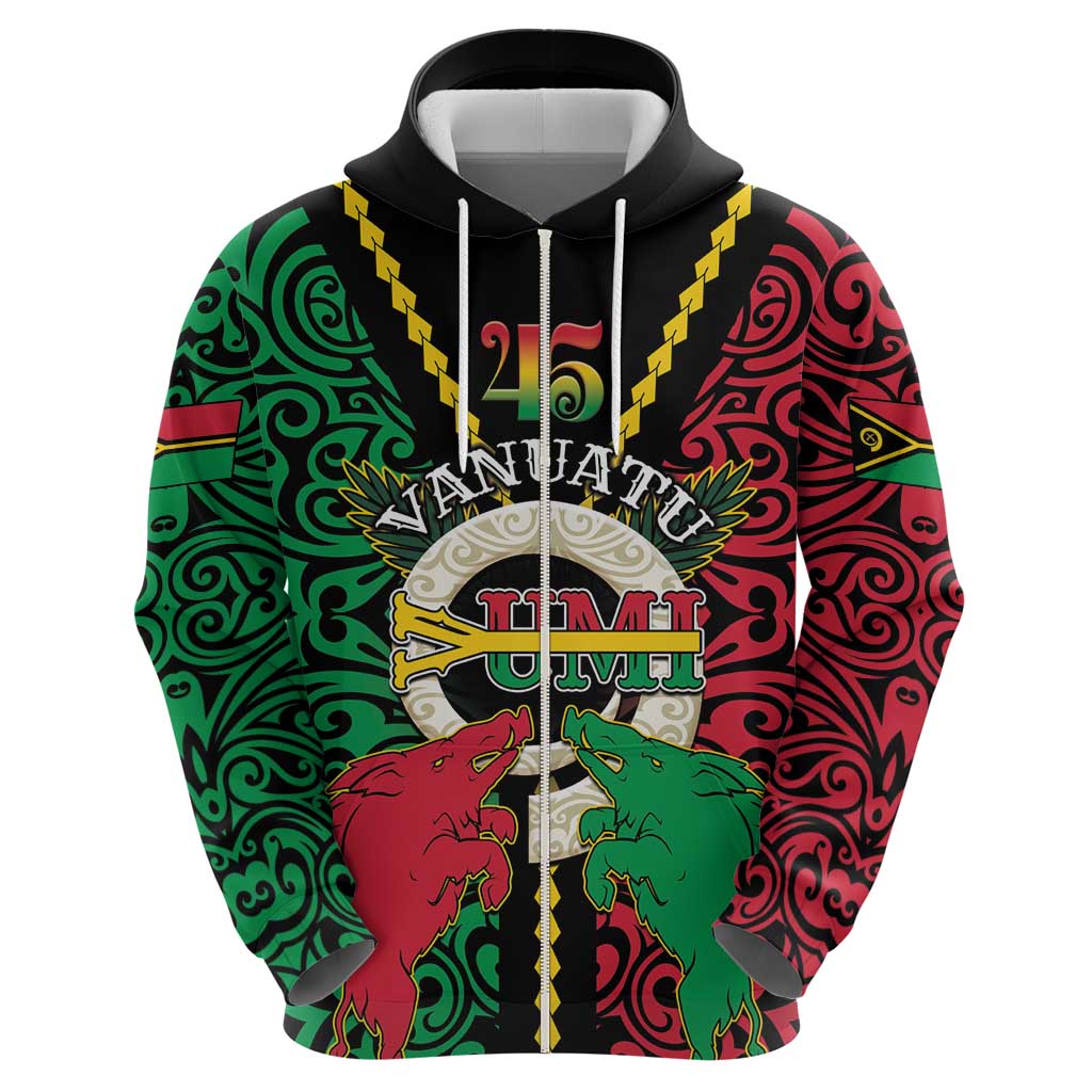 Vanuatu 45th Independence Day Zip Hoodie Long God Yumi Stanap Wild Boar LT05