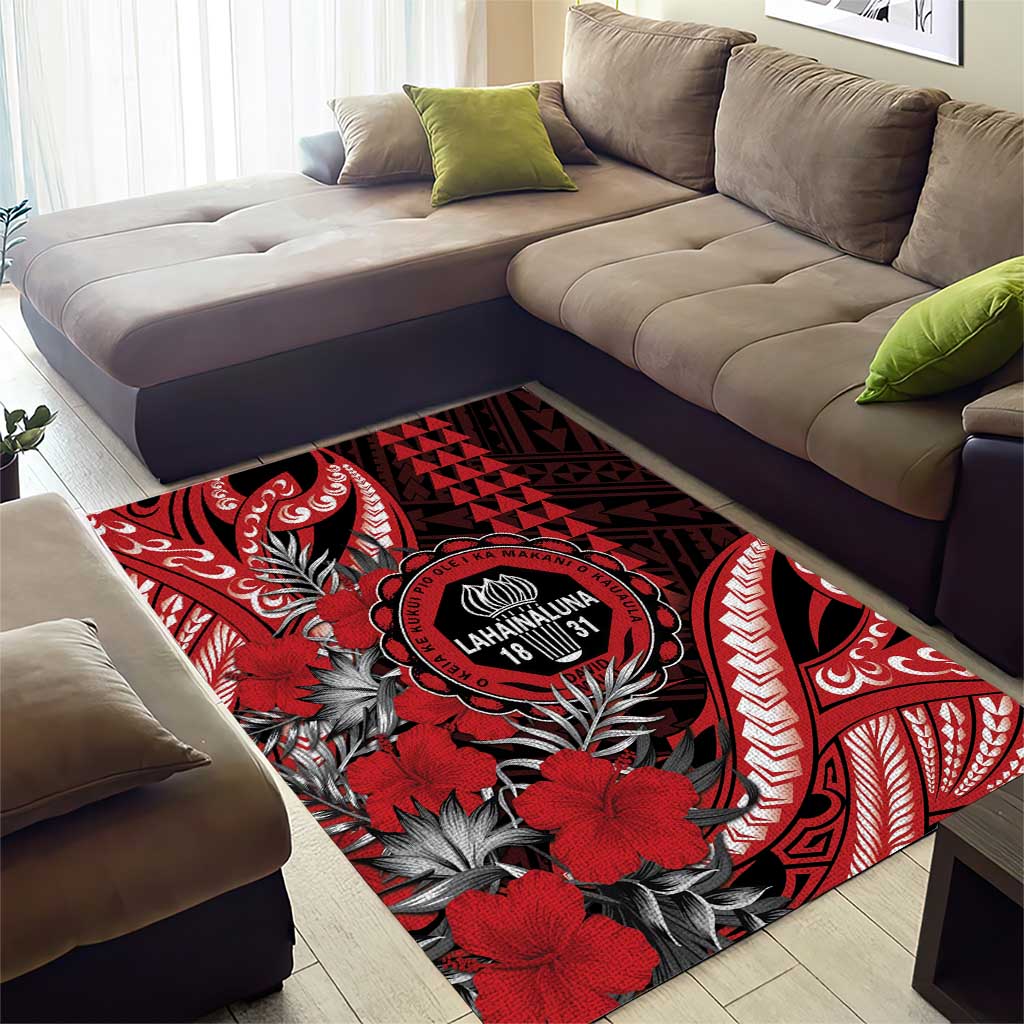 Hawaii Lahainaluna High School Area Rug Tribal Tattoo With Hibiscus Flowers