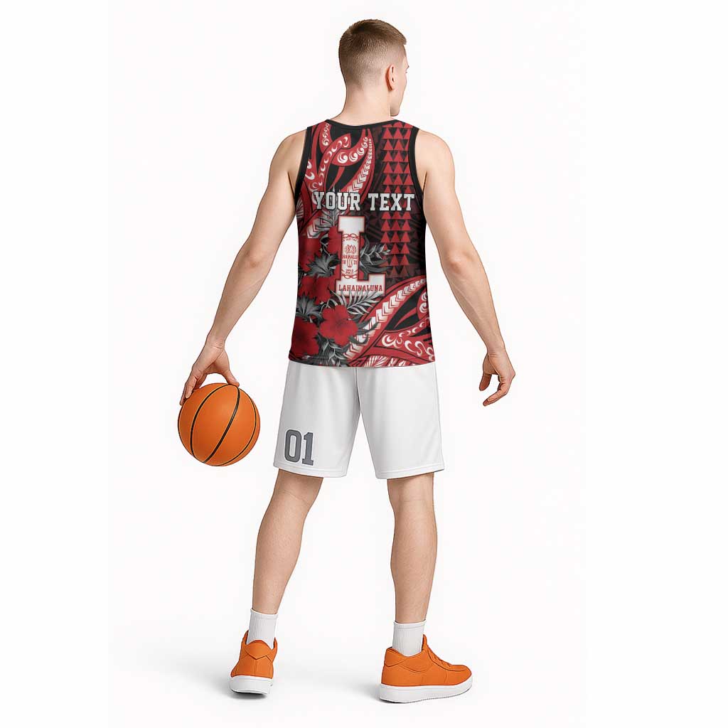 Personalized Hawaii Lahainaluna High School Basketball Jersey Tribal Tattoo With Hibiscus Flowers