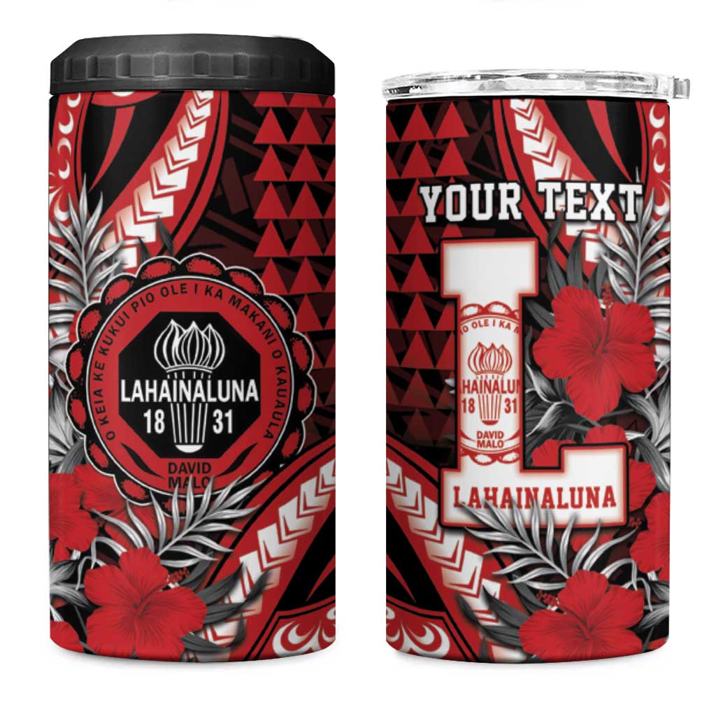 Personalized Hawaii Lahainaluna High School 4 in 1 Can Cooler Tumbler Tribal Tattoo With Hibiscus Flowers