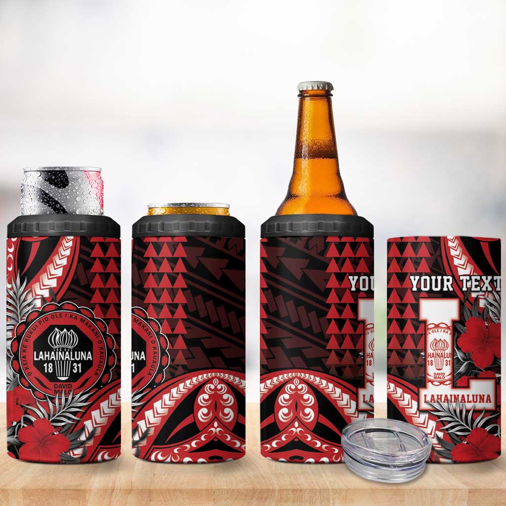 Personalized Hawaii Lahainaluna High School 4 in 1 Can Cooler Tumbler Tribal Tattoo With Hibiscus Flowers