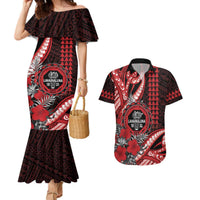 Personalized Hawaii Lahainaluna High School Couples Matching Mermaid Dress and Hawaiian Shirt Tribal Tattoo With Hibiscus Flowers