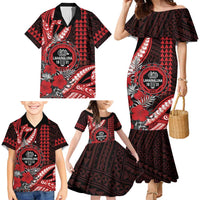 Personalized Hawaii Lahainaluna High School Family Matching Mermaid Dress and Hawaiian Shirt Tribal Tattoo With Hibiscus Flowers