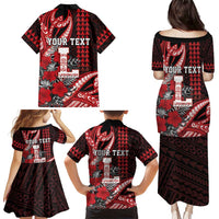 Personalized Hawaii Lahainaluna High School Family Matching Puletasi and Hawaiian Shirt Tribal Tattoo With Hibiscus Flowers