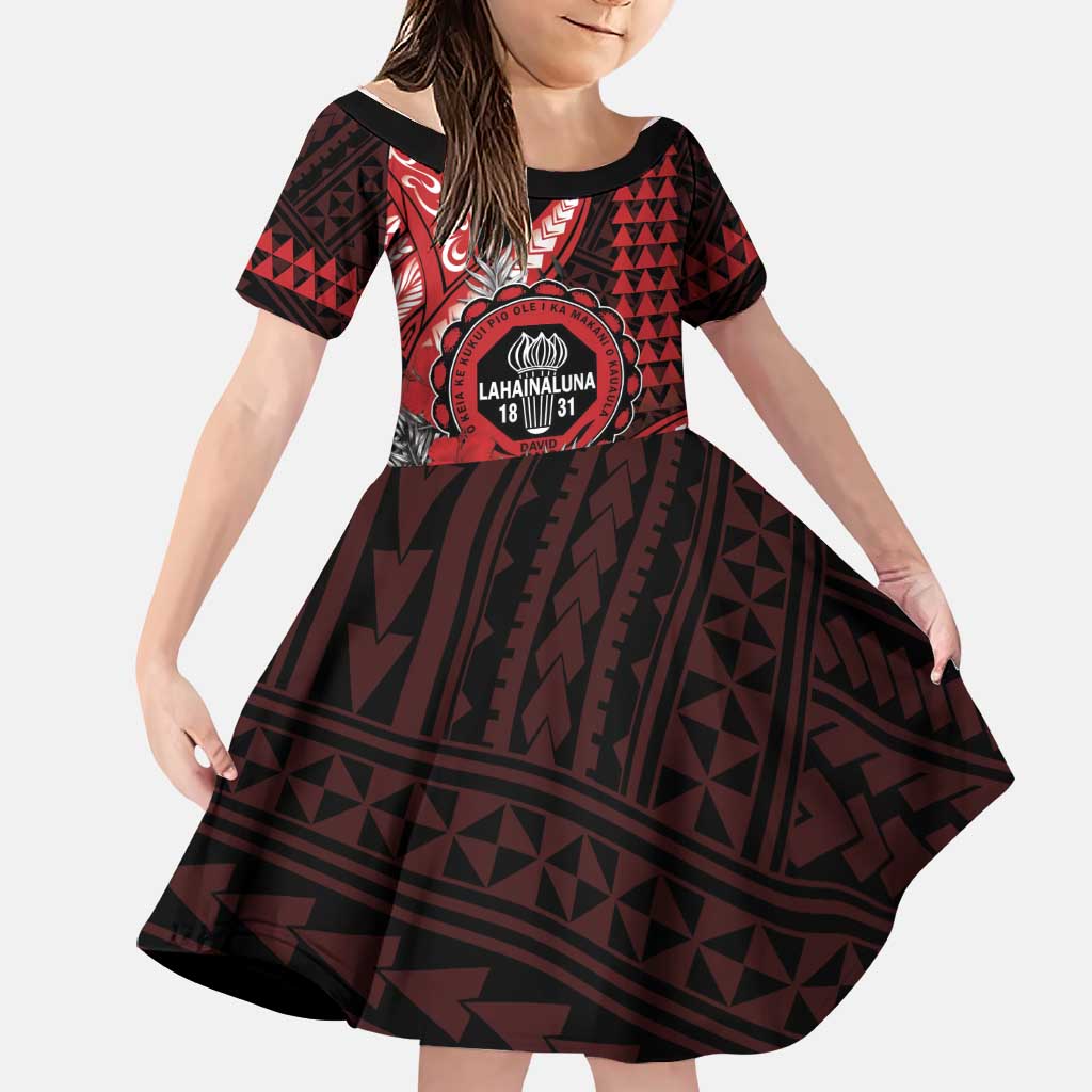 Personalized Hawaii Lahainaluna High School Family Matching Summer Maxi Dress and Hawaiian Shirt Tribal Tattoo With Hibiscus Flowers LT05 Daughter's Dress Red - Polynesian Pride