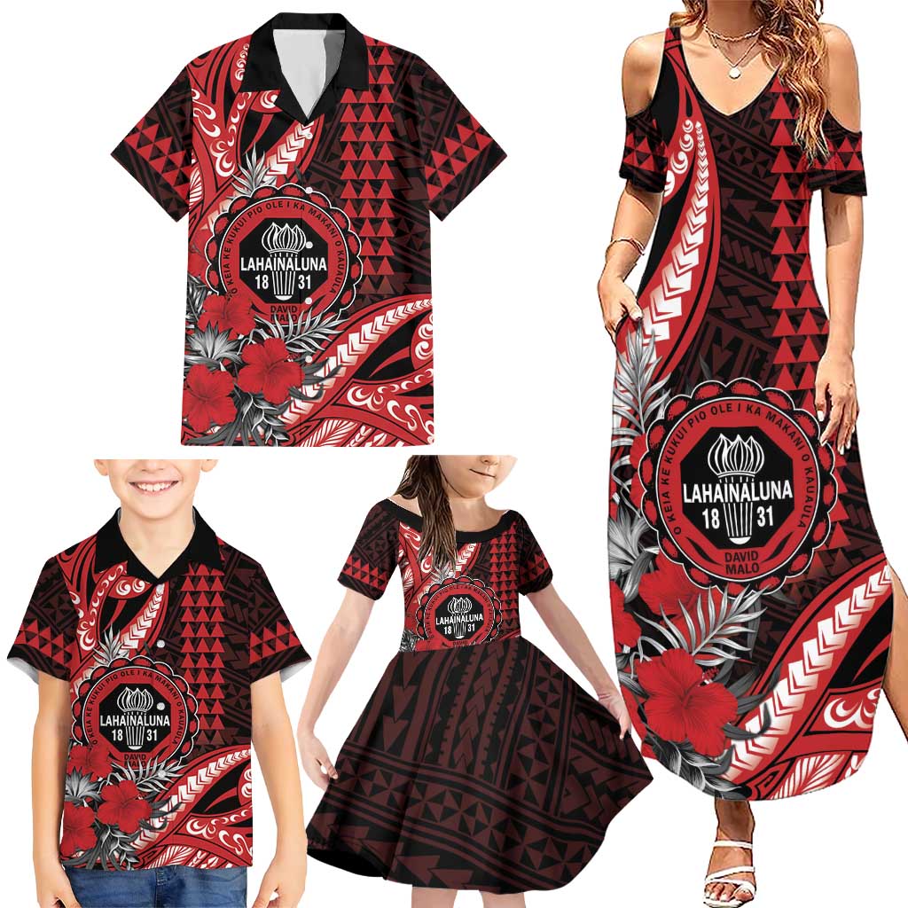 Personalized Hawaii Lahainaluna High School Family Matching Summer Maxi Dress and Hawaiian Shirt Tribal Tattoo With Hibiscus Flowers LT05 - Polynesian Pride