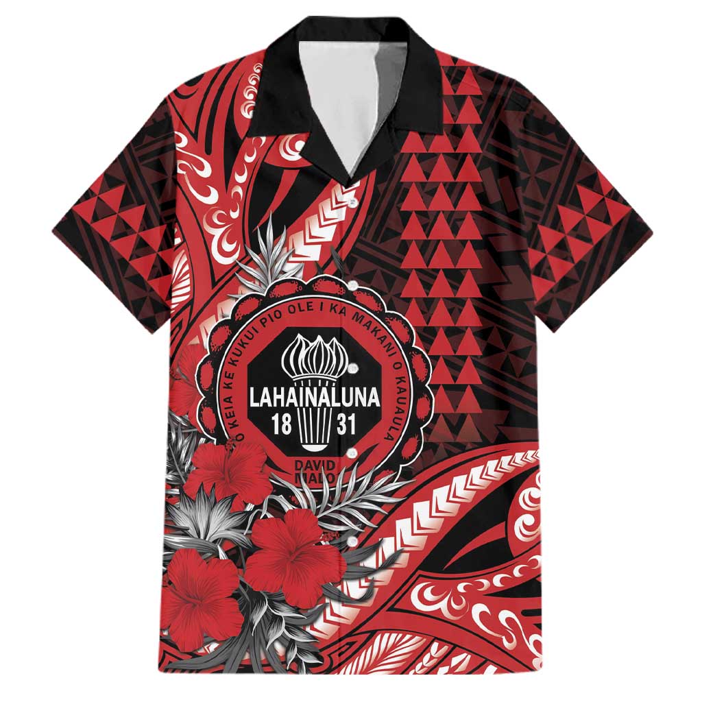 Personalized Hawaii Lahainaluna High School Family Matching Summer Maxi Dress and Hawaiian Shirt Tribal Tattoo With Hibiscus Flowers LT05 Dad's Shirt - Short Sleeve Red - Polynesian Pride