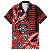 Personalized Hawaii Lahainaluna High School Family Matching Summer Maxi Dress and Hawaiian Shirt Tribal Tattoo With Hibiscus Flowers LT05 Dad's Shirt - Short Sleeve Red - Polynesian Pride
