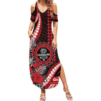 Personalized Hawaii Lahainaluna High School Family Matching Summer Maxi Dress and Hawaiian Shirt Tribal Tattoo With Hibiscus Flowers LT05 Mom's Dress Red - Polynesian Pride