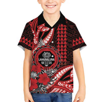 Personalized Hawaii Lahainaluna High School Family Matching Summer Maxi Dress and Hawaiian Shirt Tribal Tattoo With Hibiscus Flowers LT05 Son's Shirt Red - Polynesian Pride