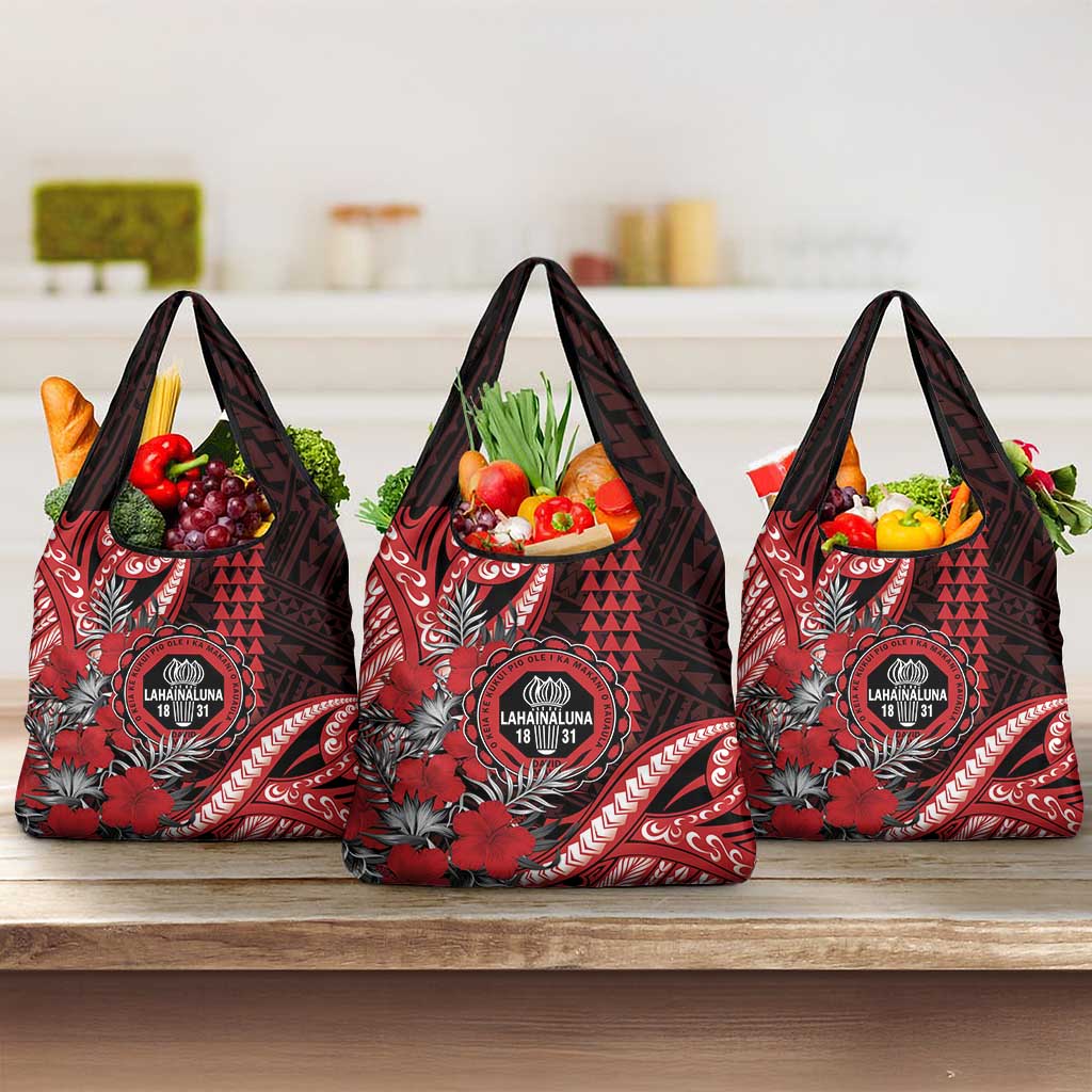 Hawaii Lahainaluna High School Grocery Bag Tribal Tattoo With Hibiscus Flowers