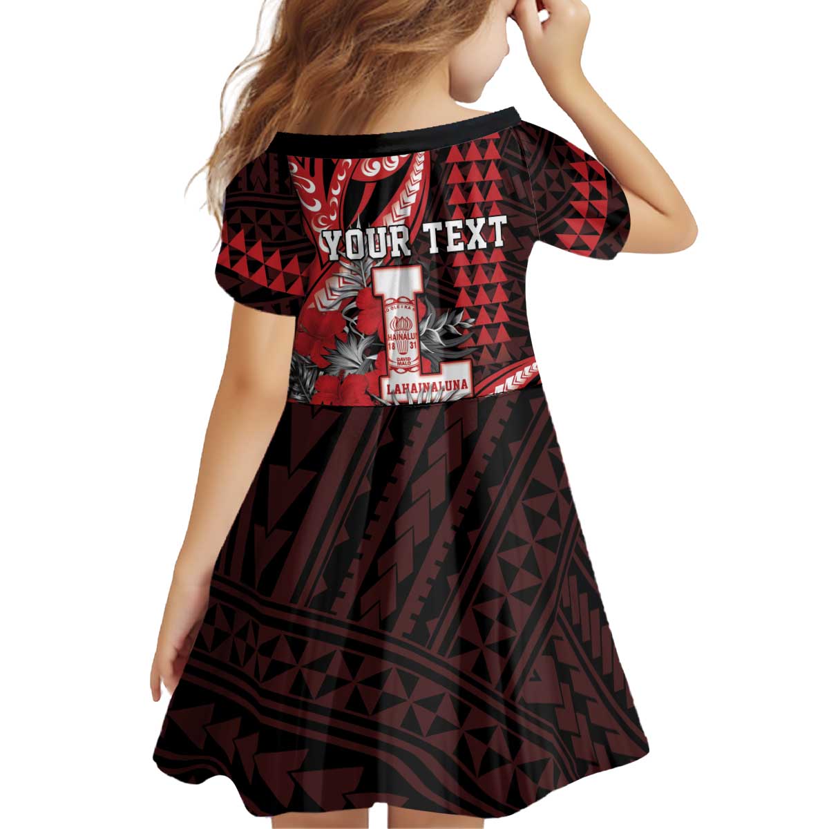 Personalized Hawaii Lahainaluna High School Kid Short Sleeve Dress Tribal Tattoo With Hibiscus Flowers