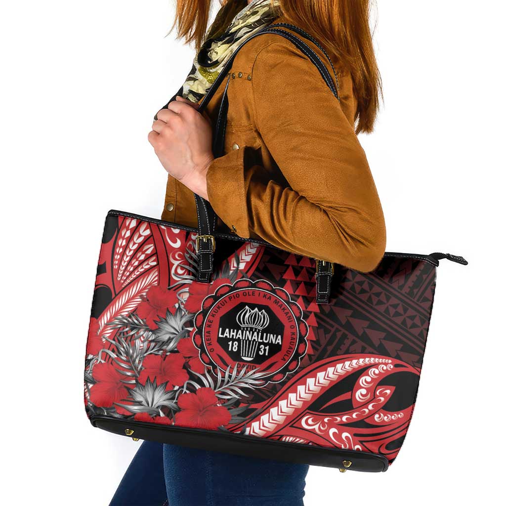 Hawaii Lahainaluna High School Leather Tote Bag Tribal Tattoo With Hibiscus Flowers