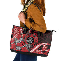 Hawaii Lahainaluna High School Leather Tote Bag Tribal Tattoo With Hibiscus Flowers