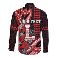 Personalized Hawaii Lahainaluna High School Long Sleeve Button Shirt Tribal Tattoo With Hibiscus Flowers