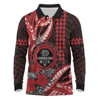 Personalized Hawaii Lahainaluna High School Long Sleeve Polo Shirt Tribal Tattoo With Hibiscus Flowers