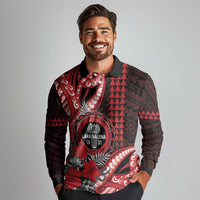 Personalized Hawaii Lahainaluna High School Long Sleeve Polo Shirt Tribal Tattoo With Hibiscus Flowers