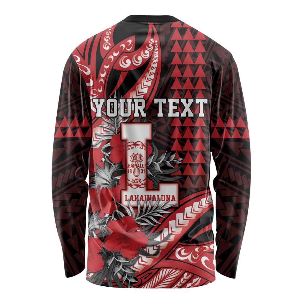 Personalized Hawaii Lahainaluna High School Long Sleeve Shirt Tribal Tattoo With Hibiscus Flowers