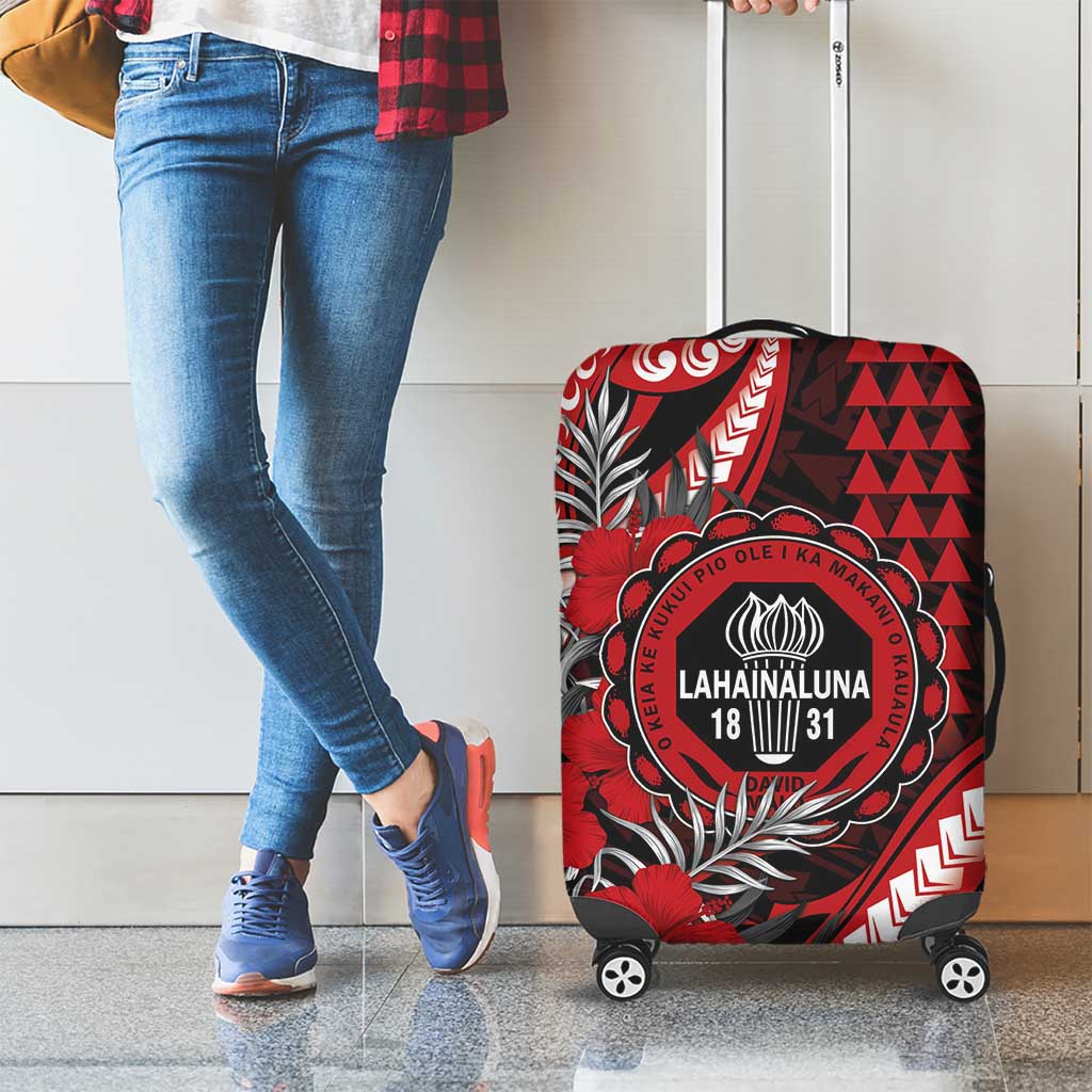 Hawaii Lahainaluna High School Luggage Cover Tribal Tattoo With Hibiscus Flowers