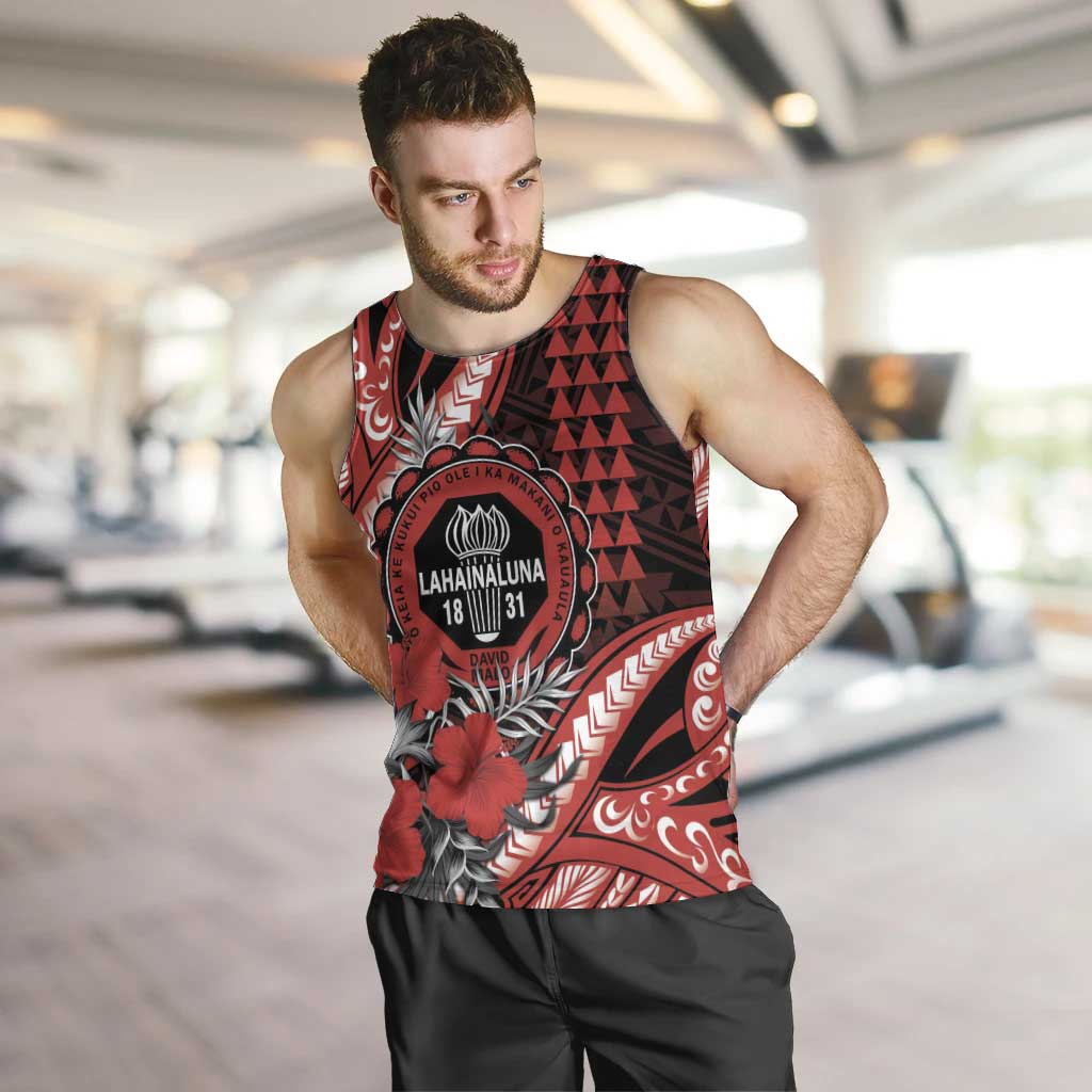 Personalized Hawaii Lahainaluna High School Men Tank Top Tribal Tattoo With Hibiscus Flowers LT05 Red - Polynesian Pride