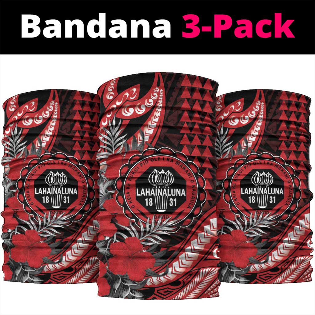 Hawaii Lahainaluna High School Neck Gaiter Tribal Tattoo With Hibiscus Flowers LT05 package One Size: 25*50cm Red - Polynesian Pride