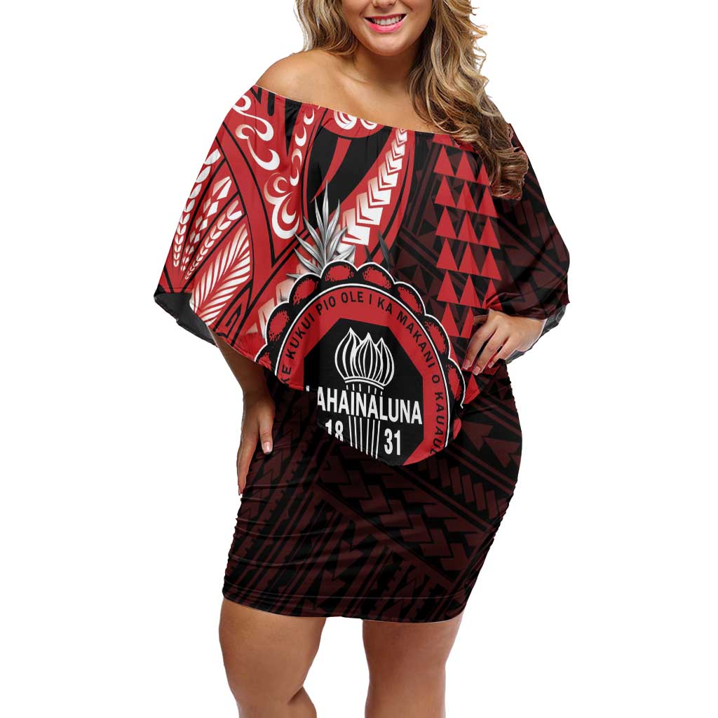 Personalized Hawaii Lahainaluna High School Off Shoulder Short Dress Tribal Tattoo With Hibiscus Flowers