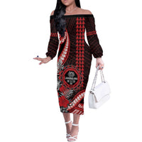 Personalized Hawaii Lahainaluna High School Off The Shoulder Long Sleeve Dress Tribal Tattoo With Hibiscus Flowers