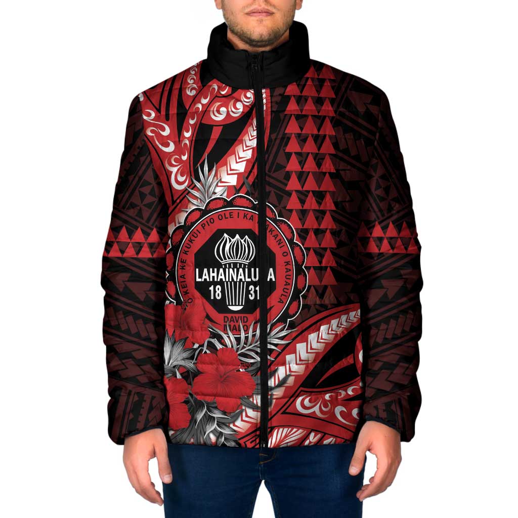 Personalized Hawaii Lahainaluna High School Padded Jacket Tribal Tattoo With Hibiscus Flowers