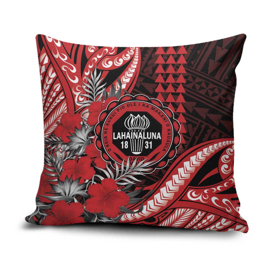 Hawaii Lahainaluna High School Pillow Cover Tribal Tattoo With Hibiscus Flowers LT05 Red - Polynesian Pride