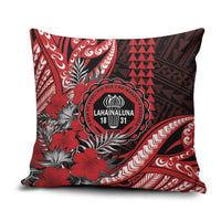 Hawaii Lahainaluna High School Pillow Cover Tribal Tattoo With Hibiscus Flowers LT05 Red - Polynesian Pride