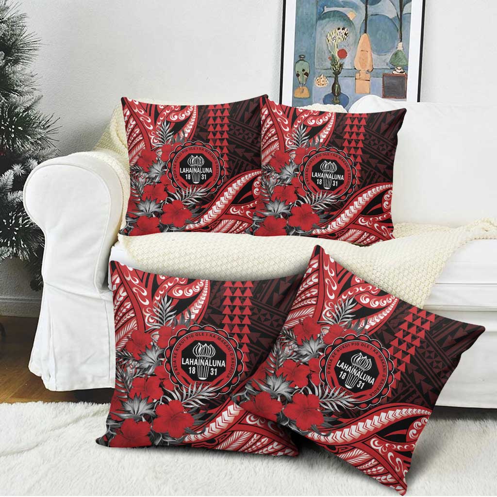 Hawaii Lahainaluna High School Pillow Cover Tribal Tattoo With Hibiscus Flowers LT05 - Polynesian Pride