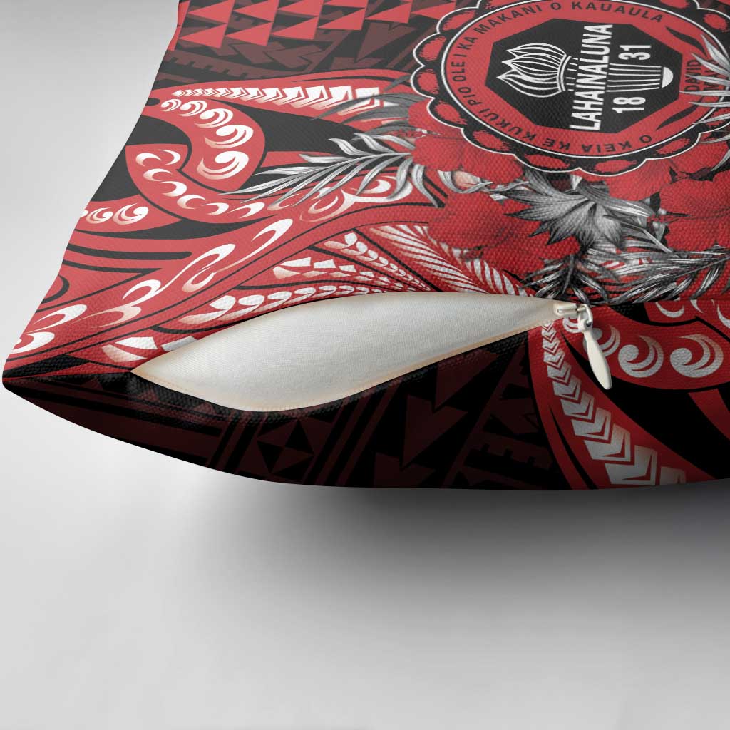 Hawaii Lahainaluna High School Pillow Cover Tribal Tattoo With Hibiscus Flowers LT05 - Polynesian Pride