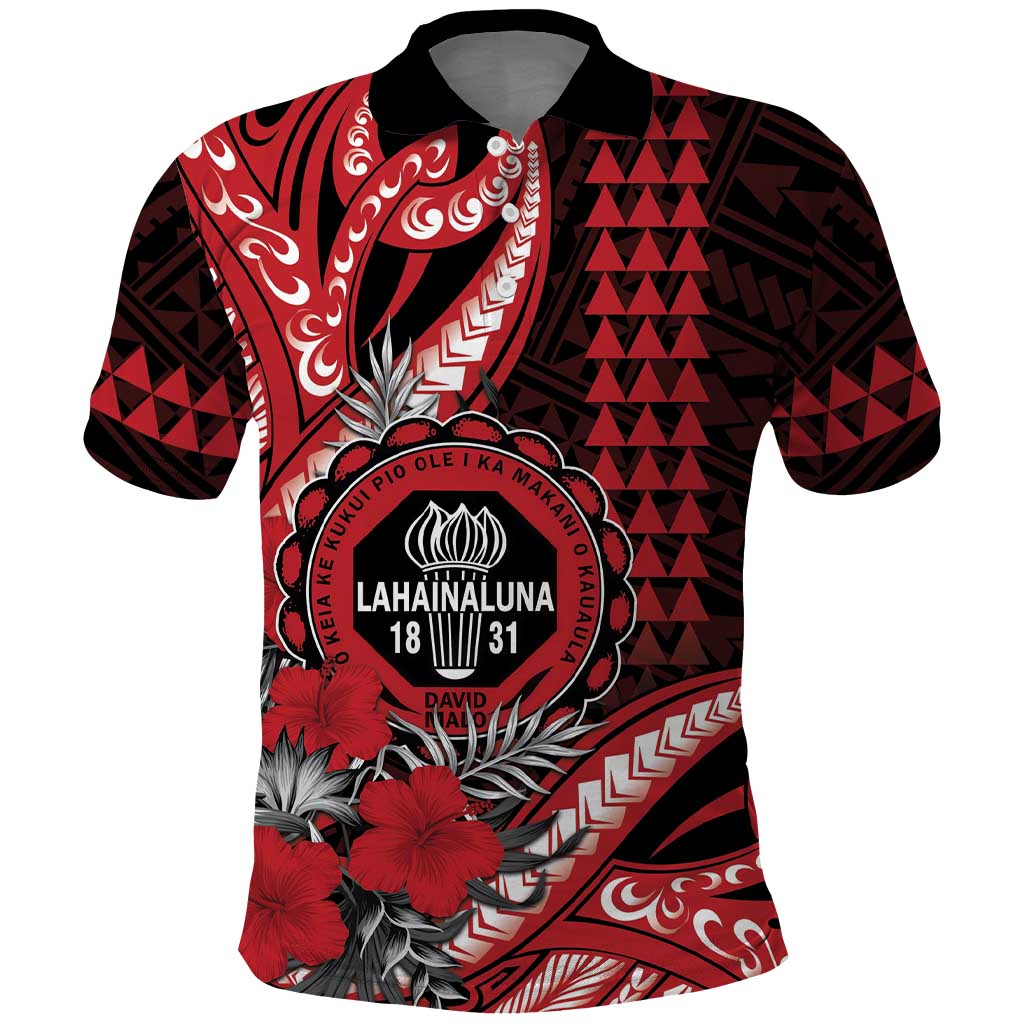 Personalized Hawaii Lahainaluna High School Polo Shirt Tribal Tattoo With Hibiscus Flowers